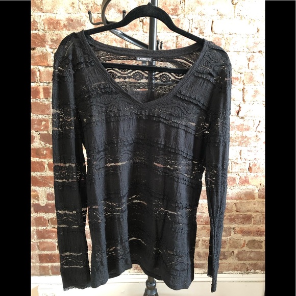 Express Black Lace Long Sleeve Shirt - Picture 1 of 2
